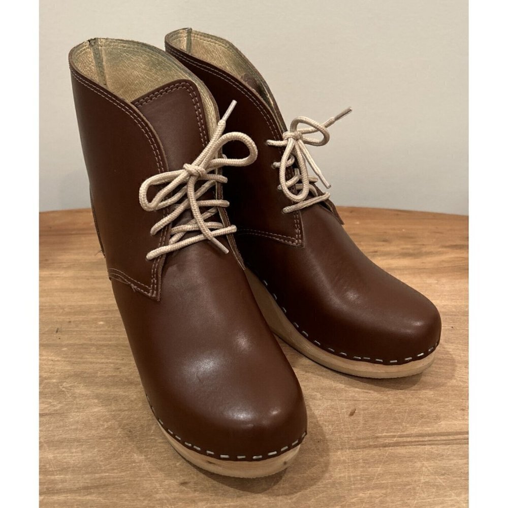 MAGUBA Shoes Casablanca Wedge Clog Lace Up Bootie Ankle Boots Brown Size 37